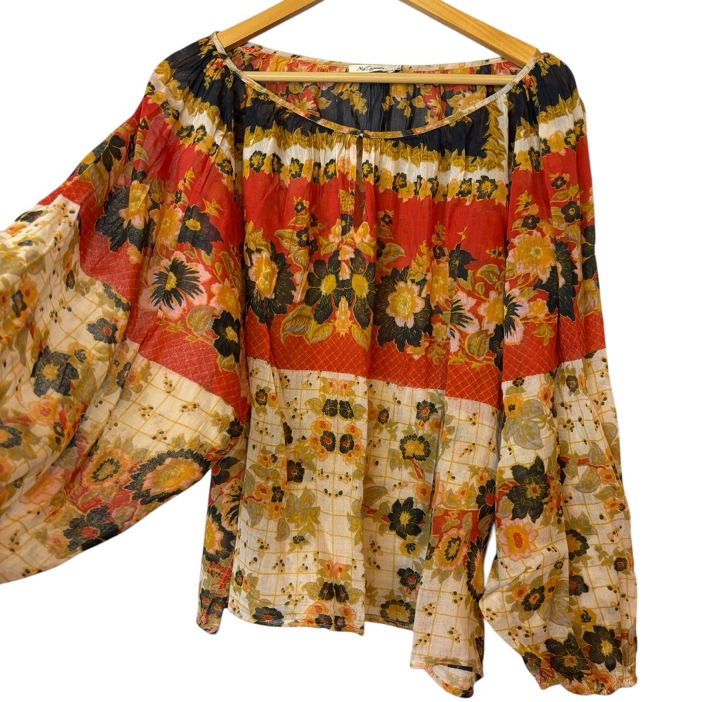 Mes Demoiselles Marushka Peasant Floral Boho blouse top 100% cotton Sz 2= US XL